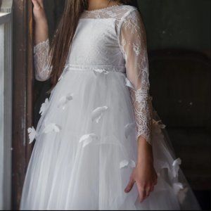 NWT Ethereal Flower Girl Dress White w Butterflies